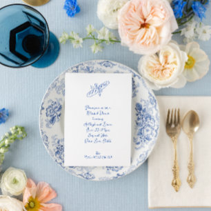 Retro French Blue Baguette Probe Dinner Einladung