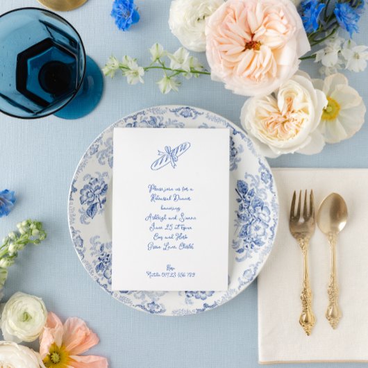 Retro French Blue Baguette Probe Dinner Einladung
