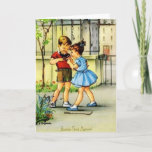 Retro French Mother Birthday Greeting Card Karte<br><div class="desc">Vintage / Retro French Birthday greeting card. Süßer Little Boy und Girl with their little bird.  Gute Party,  Mama!  French Birthday Card for mom!</div>