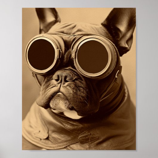 Retro Frenchie Sepia Poster (Vorne)