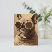 Retro Frenchie Sepia Postkarte (Stehend Vorderseite)