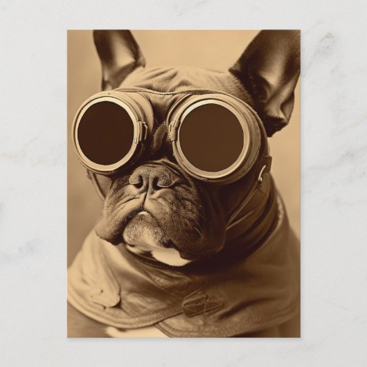 Retro Frenchie Sepia Postkarte (Vorderseite)