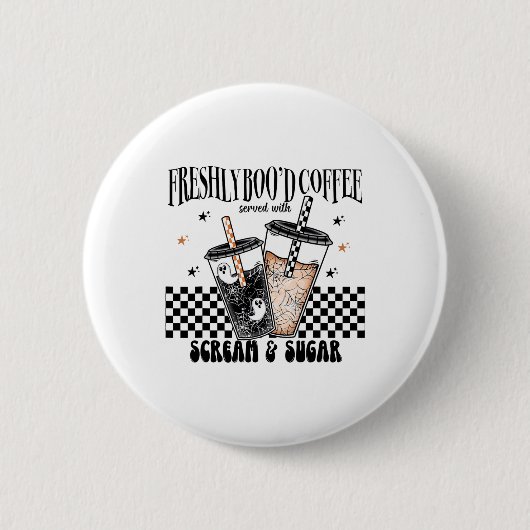 Retro Freshly Boo'd Coffee Lovers Boujee Ghost Hal Button (Vorderseite)