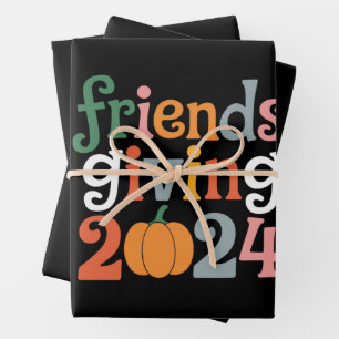 Retro Freunde geben 2024 Erntedankfest Herbst Geschenkpapier Set