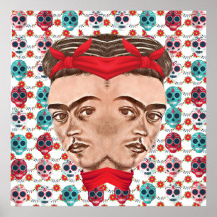 Retro Frida Kahlo Surreal Sugar Skull Muster Poster