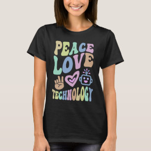 Retro FRIEDEN LIEBE TECHNIK Computerlehrer Groov T-Shirt