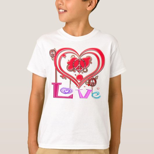 Retro Frieden u. Liebe T-Shirt (Vorderseite)