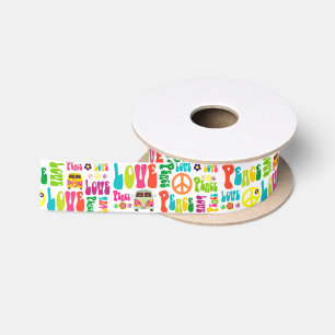 Retro FriedensHippie-Zeichen-Muster Satinband