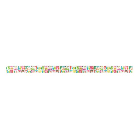 Retro FriedensHippie-Zeichen-Muster Satinband (Vorderseite)