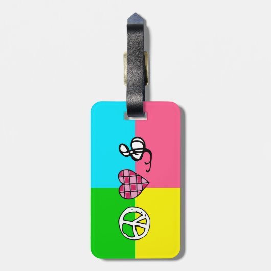 Retro FriedensLiebe und -musik Gepäckanhänger (Rückseite vertikal)