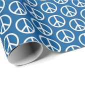 Retro Friedenszeichen auf tiefem Blau Geschenkpapier (Rolleneckpunkt)