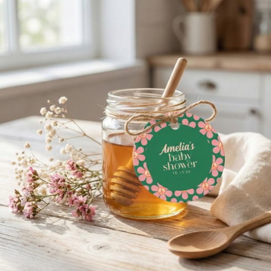 Retro-Friedenszeichen-Blume Grün Rosa Baby Shower Geschenkanhänger