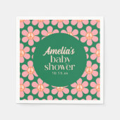 Retro-Friedenszeichen-Blume Grün Rosa Baby Shower Serviette (Vorderseite)
