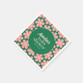 Retro-Friedenszeichen-Blume Grün Rosa Baby Shower Serviette (Ecke)
