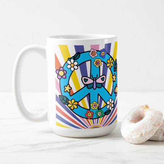Retro-Friedenszeichen Kaffeetasse (Mit Donut)