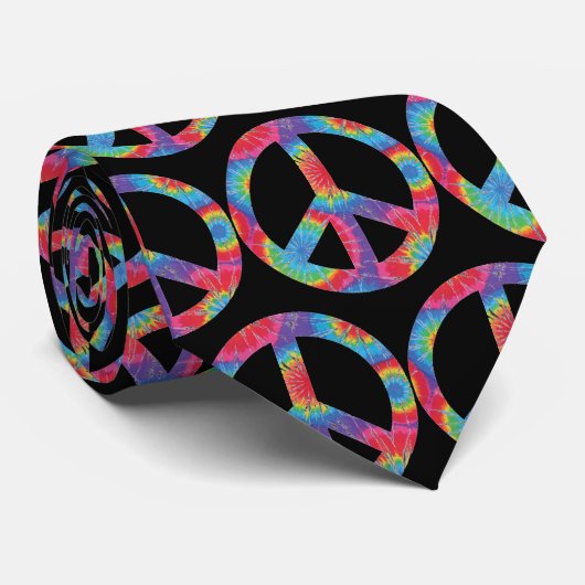 Retro-Friedenszeichen - Regenbogen-Hippy-Design Krawatte (Gerollt)
