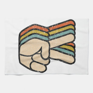Retro-Friedenszeichen V-Finger Vintage 60er 70er 8 Geschirrtuch