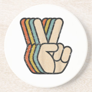 Retro-Friedenszeichen V-Finger Vintage 60er 70er 8 Getränkeuntersetzer