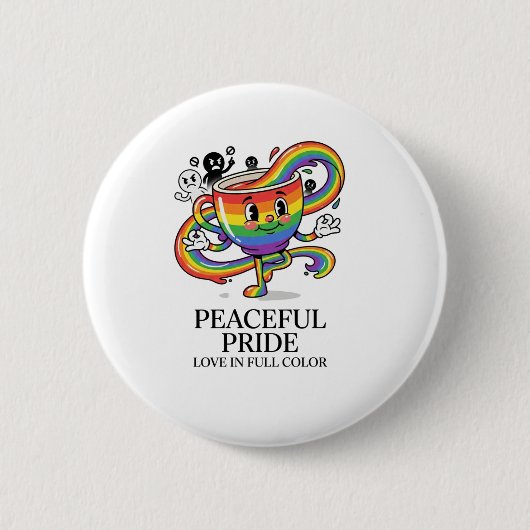 Retro friedliche Pride-Regenbogen-Kaffeetasse T-Sh Button (Vorderseite)