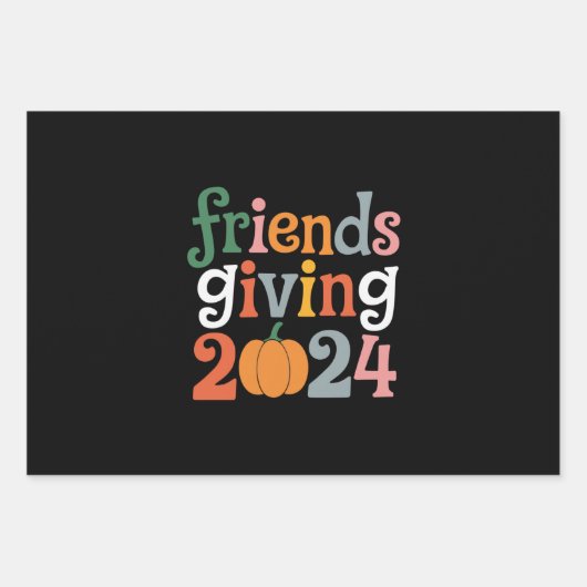 Retro Friends geben 2024 Erntedank fallen Geschenkpapier Set (Vorderseite)