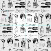 Retro Friseur Schönheit Vintages Barbier Stoff (Kachel)