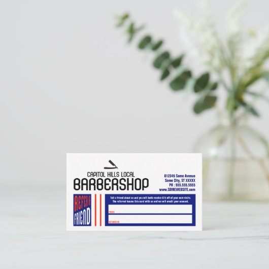 Retro-Friseursalon bestellen einen Freund Empfehlungskarte (Stehend Vorderseite)