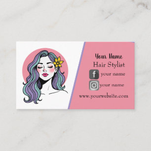 Retro-Frisuren-Dame Pink und Lila  Visitenkarte