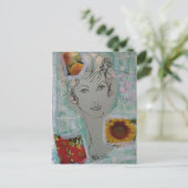 Retro-Frisuren Frau und Blumen Collage Postkarte (Stehend Vorderseite)