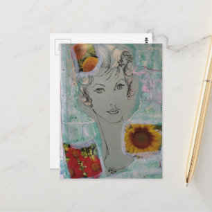 Retro-Frisuren Frau und Blumen Collage Postkarte