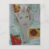 Retro-Frisuren Frau und Blumen Collage Postkarte (Vorderseite)