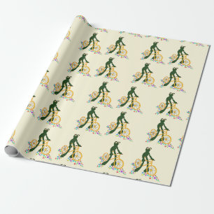 Retro Frog auf dem Fahrrad mit Blume Geschenkpapier