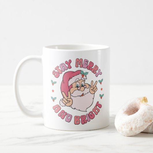 Retro Froh und Hell Santa Kaffeetasse (Mit Donut)