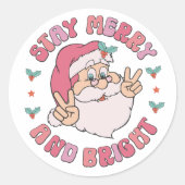 Retro Froh und Hell Santa Runder Aufkleber (Vorderseite)