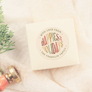 Retro Frohe Feiertage Familienname Weihnachten Runder Aufkleber