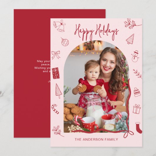 Retro Frohe Feiertage Foto Handgezeichnet Feiertagskarte (Vorne/Hinten)