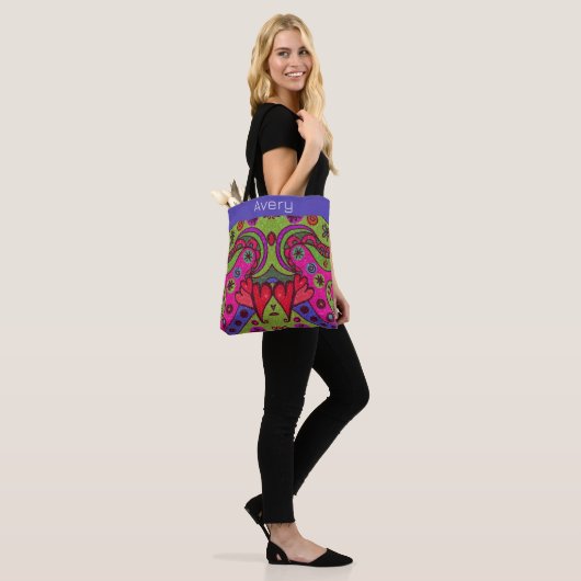 Retro Frohe Herzen und Blume Multicolor Tasche (Am Model)