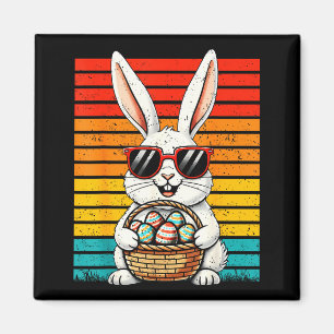 Retro Frohe Ostern Hase Sungles Korb Eier Junge G Magnet