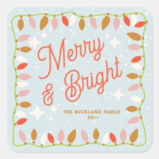 Retro Frohe und helle Weihnachtsbeleuchtung Quadratischer Aufkleber (Vorderseite)