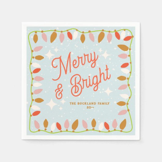 Retro Frohe und helle Weihnachtsbeleuchtung Serviette (Vorderseite)