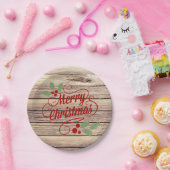 Retro frohe Weihnacht-Typografie-Birken-Holz Pappteller (Party)