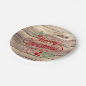 Retro frohe Weihnacht-Typografie-Birken-Holz Pappteller (Schrägansicht)
