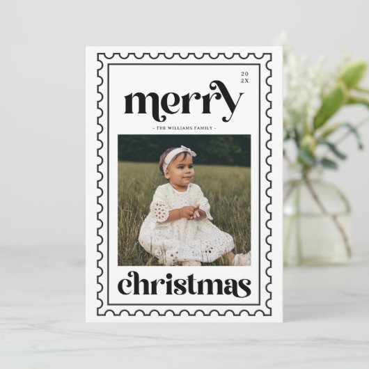 Retro Frohe Weihnachten Briefmarke Foto Familienur (Stehend Vorderseite)