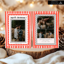 Retro Frohe Weihnachten Briefmarke Sripes Foto