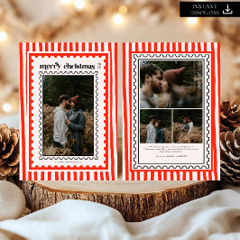 Retro Frohe Weihnachten Briefmarke Sripes Foto