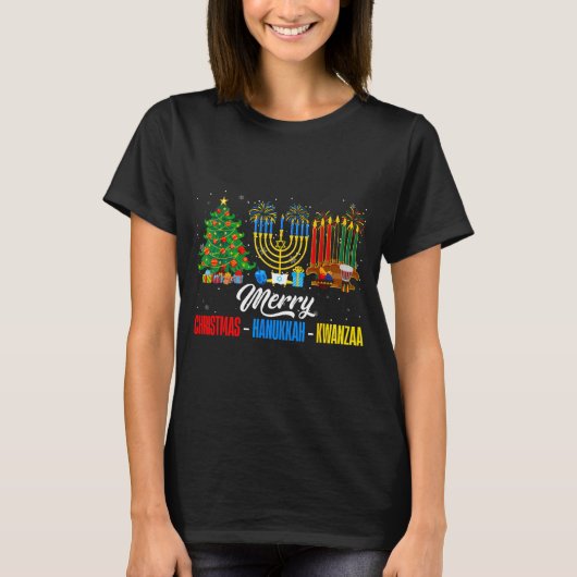 Retro Frohe Weihnachten Chanukka Kwanzaa Frohe Fei T-Shirt (Vorderseite)