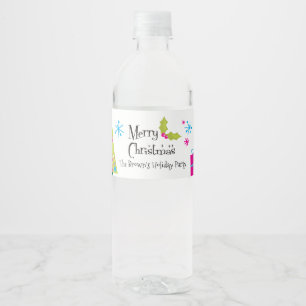 Retro frohe Weihnachten, Feiertag Wasserflaschenetikett