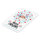 Retro Frohe Weihnachten Holly Red Berries Foto Magnet (Linke Seite)
