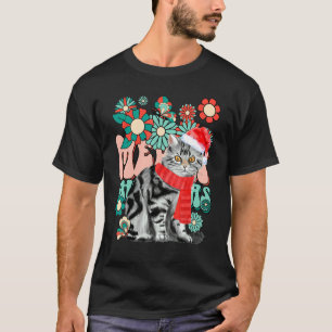 Retro Frohe Weihnachten Katze Süße X Mas Groovy T-Shirt
