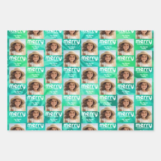 Retro Frohe Weihnachten Krawatte-Dye Aquamarines F Geschenkpapier Set (Vorderseite)