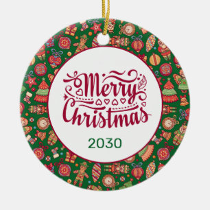 Retro Frohe Weihnachten Personalisiert Keramik Ornament